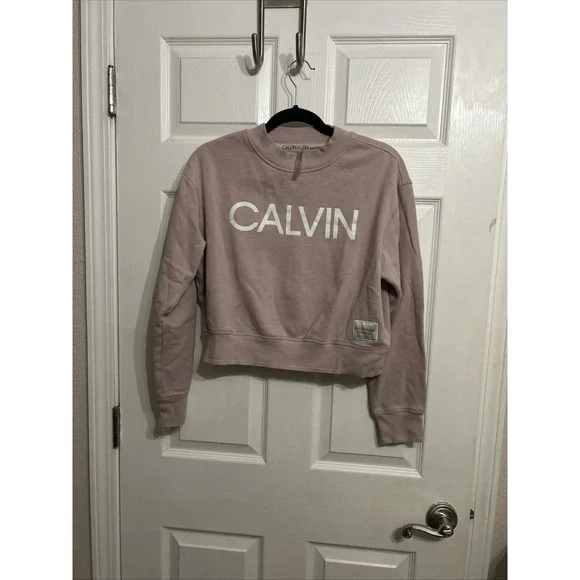 Calvin Klein Performance M Crew Neck Sweatshirt Pullover Cozy Rose Pink Logo - Picture 2 of 10